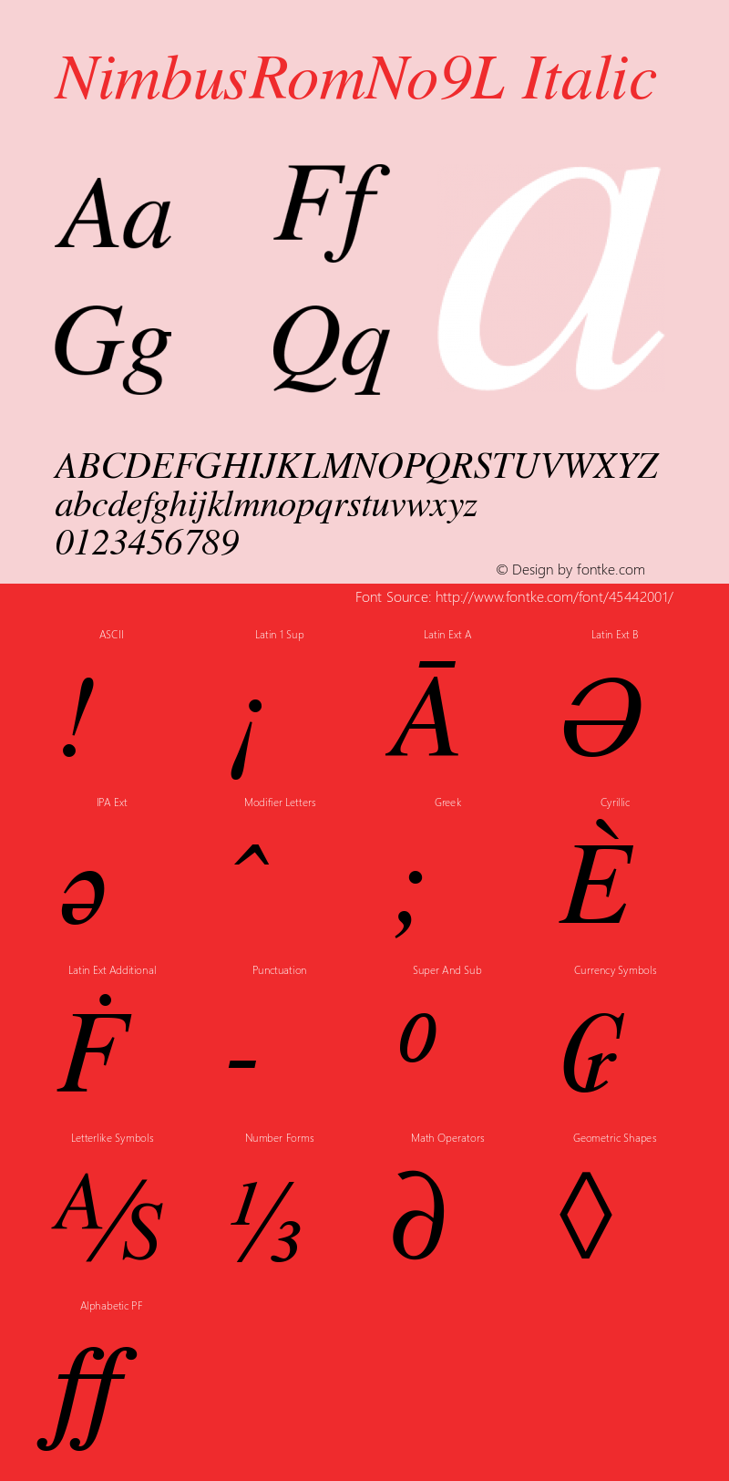 NimbusRomNo9L Italic Version 1.00图片样张