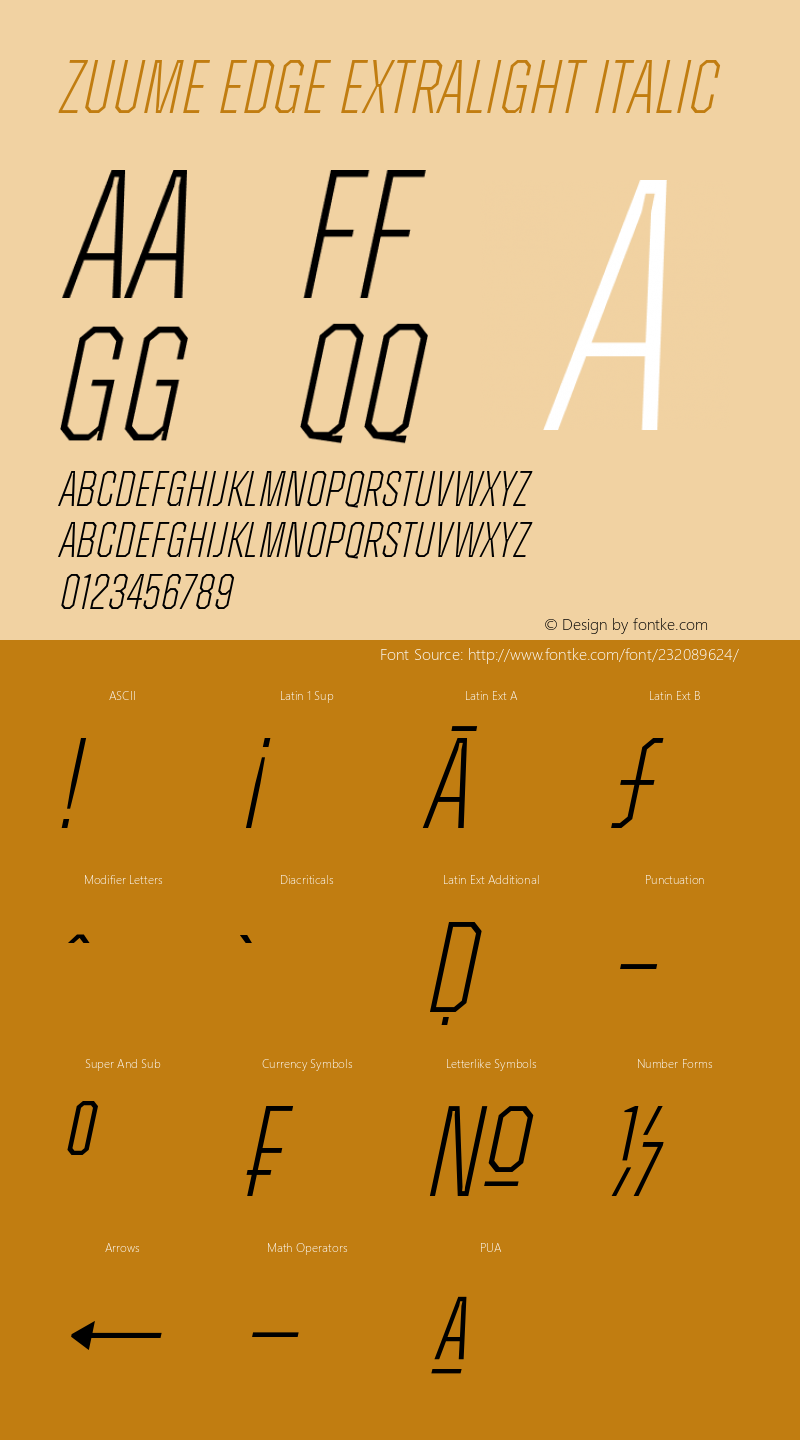 Zuume Edge ExtraLight Italic Version 1.000;hotconv 1.0.109;makeotfexe 2.5.65596图片样张