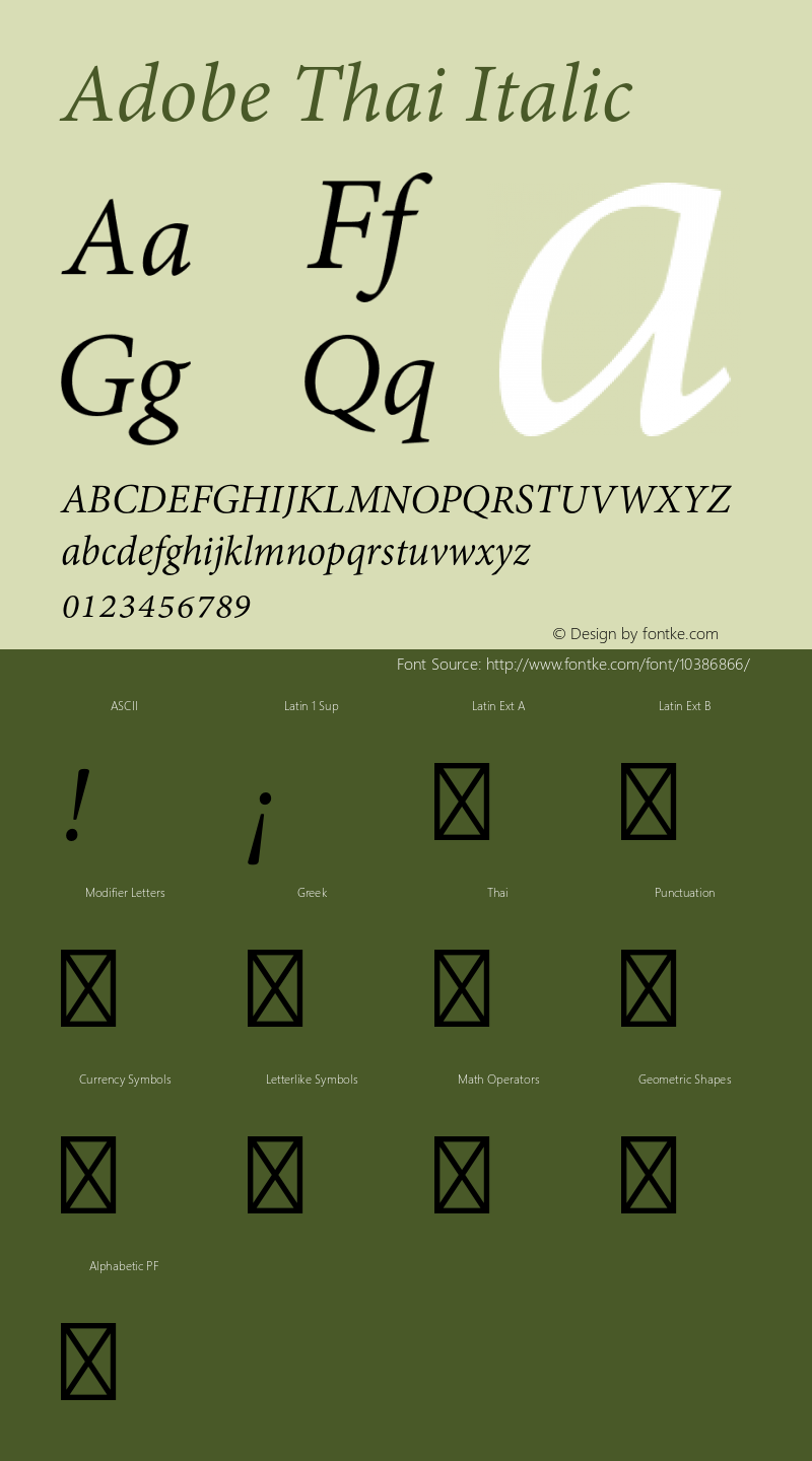 Adobe Thai Italic Version 1.019图片样张