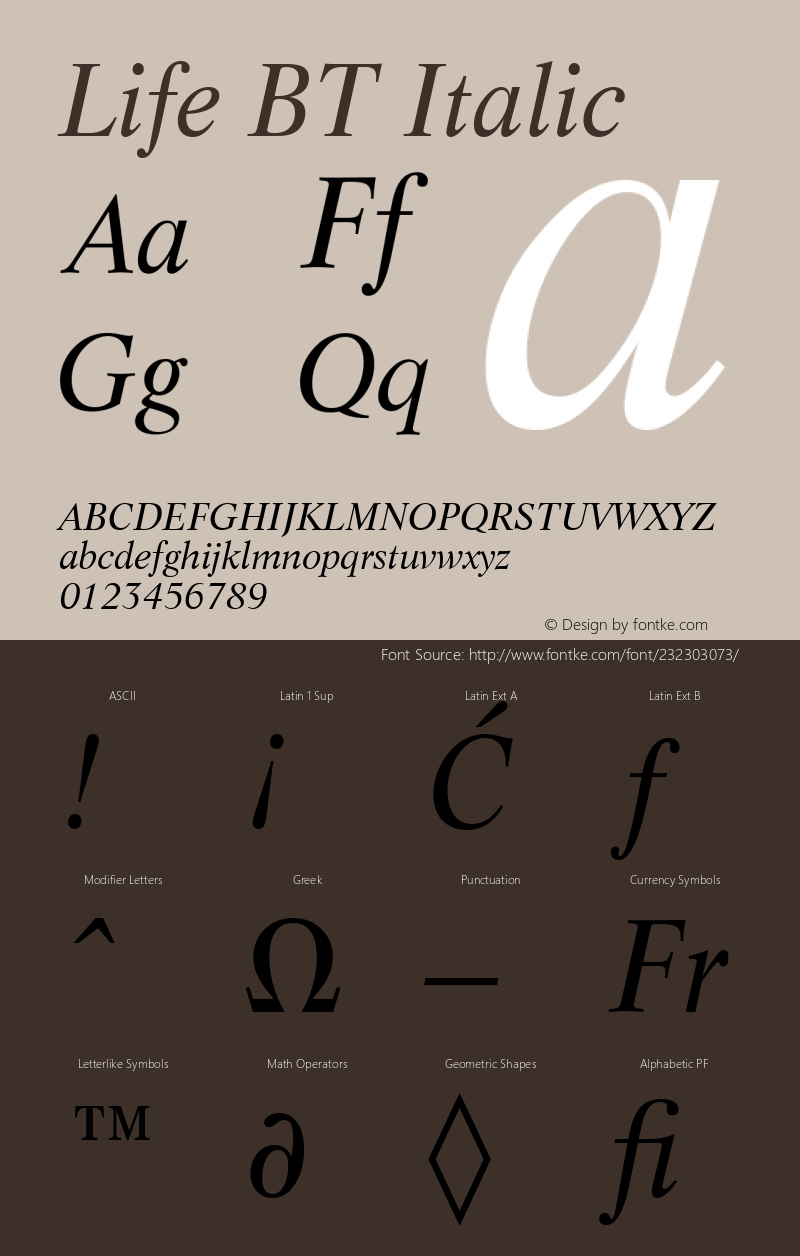 Life BT Italic Version 1.01 emb4-OT图片样张