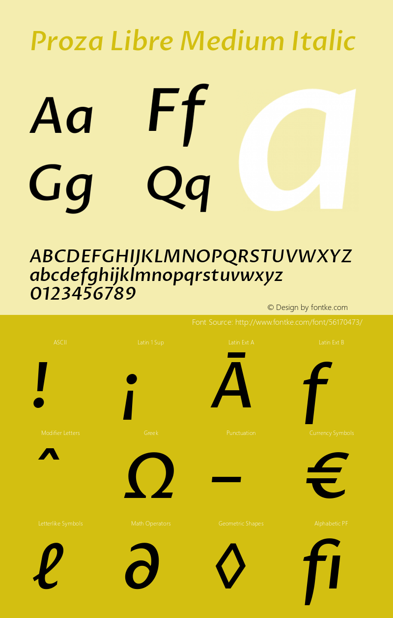 Proza Libre Medium Italic Version 1.000; ttfautohint (v1.4.1.8-43bc)图片样张