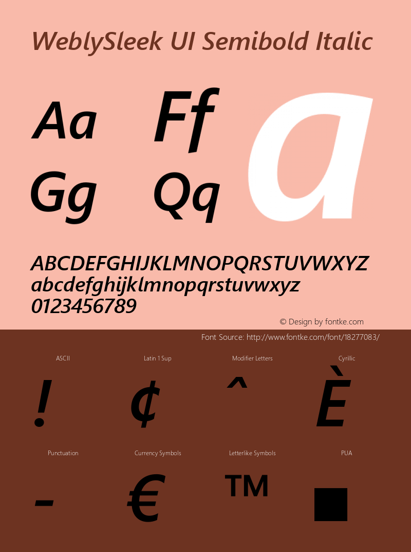 WeblySleek UI Semibold Italic Version 0.10 January 23, 2013图片样张
