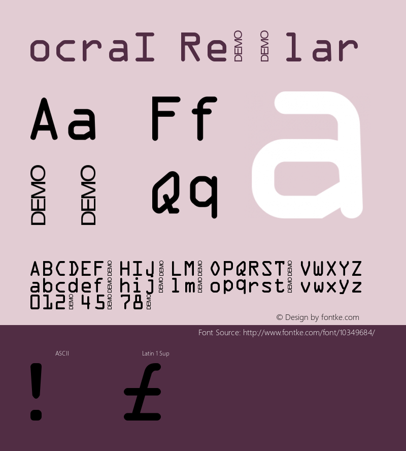 ocraI Regular Version 1.00 March 25, 2005, initial release图片样张