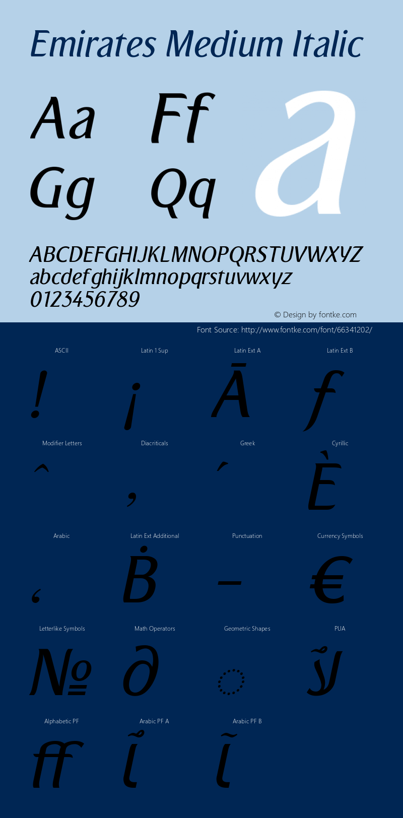 Emirates-MediumItalic Version 1.000 | wf-rip DC20180530图片样张