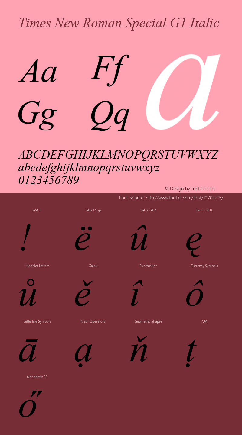 Times New Roman Special G1 Italic Version 1.03图片样张