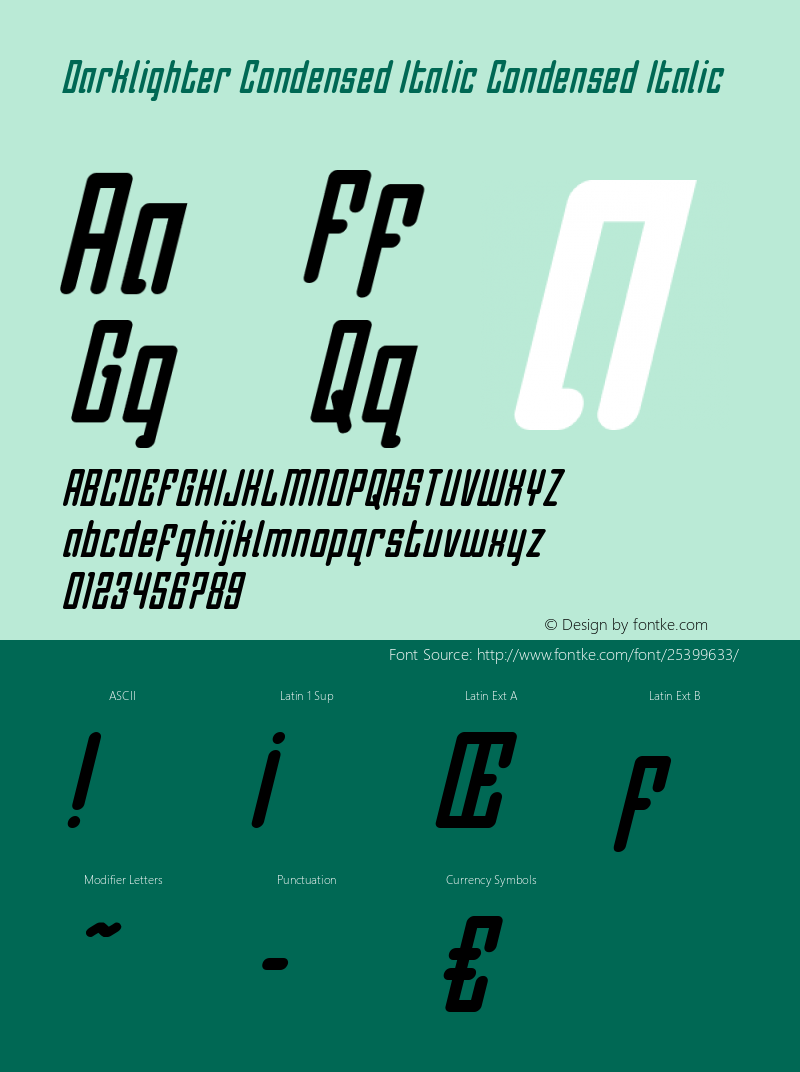 Darklighter Condensed Italic Version 1.1; 2018图片样张