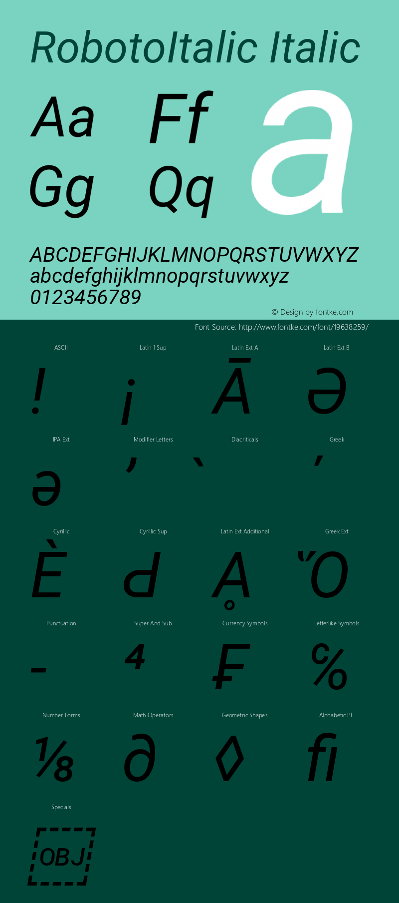 Roboto Italic Version 2.001101; 2014图片样张