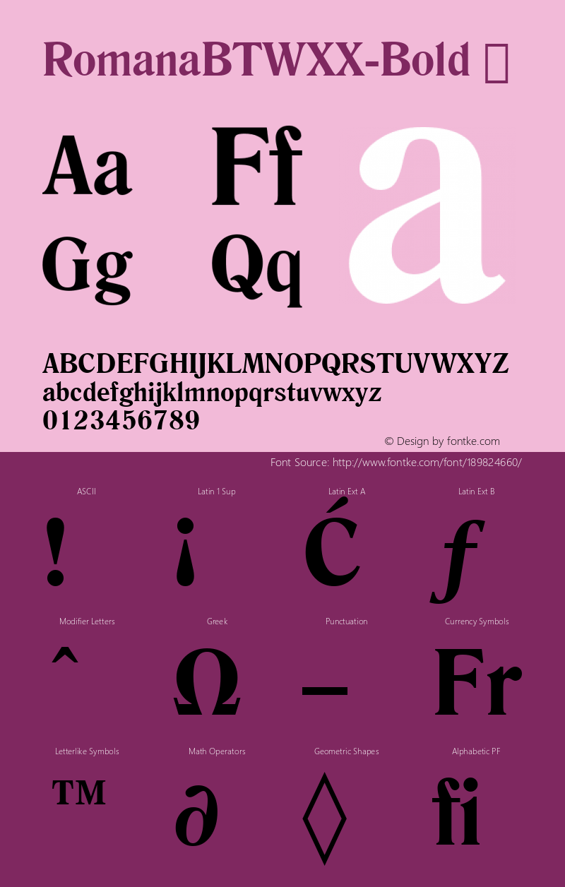 ☞Romana BT WXX Bold Version 1.10;com.myfonts.easy.bitstream.romana.bold.wfkit2.version.4Rpn图片样张