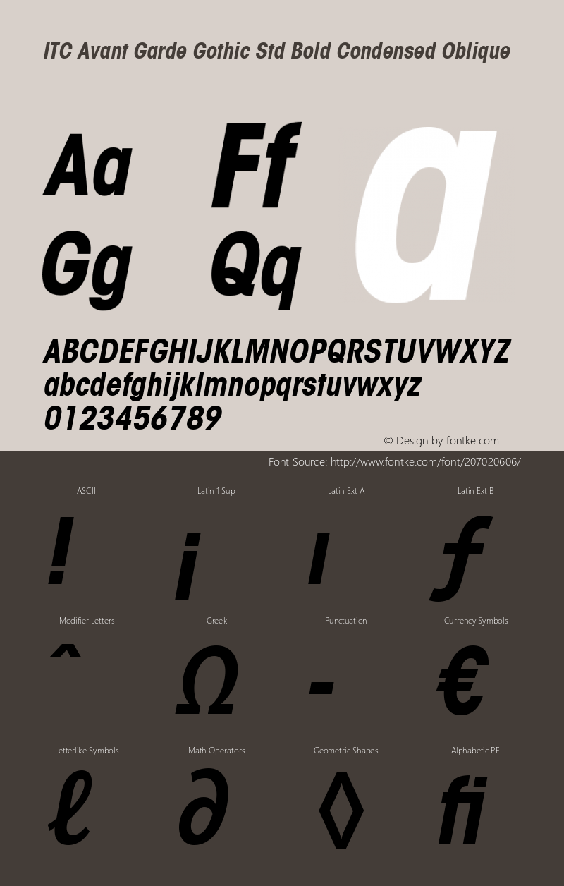 ITC Avant Garde Gothic Std Bold Condensed Oblique Version 1.00 Build 1000图片样张