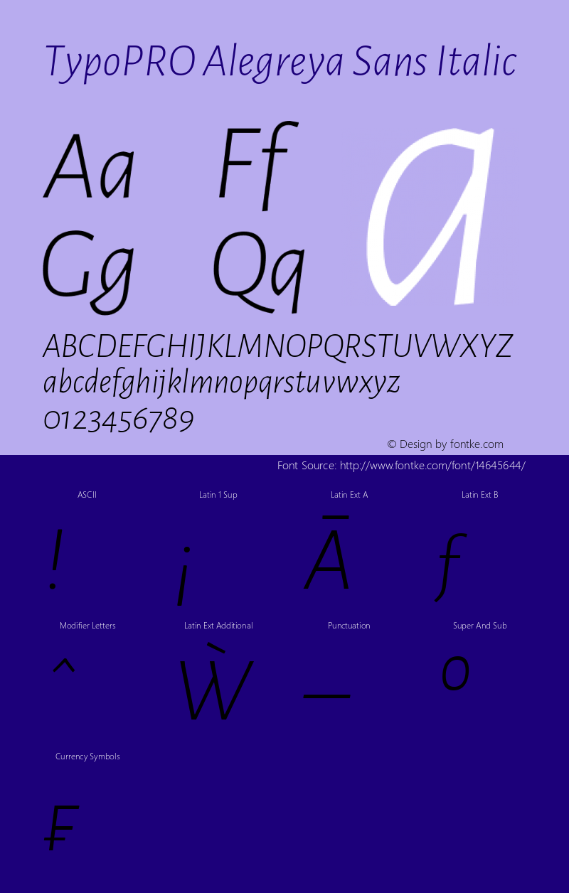 TypoPRO Alegreya Sans Italic Version 1.000;PS 001.000;hotconv 1.0.70;makeotf.lib2.5.58329 DEVELOPMENT图片样张