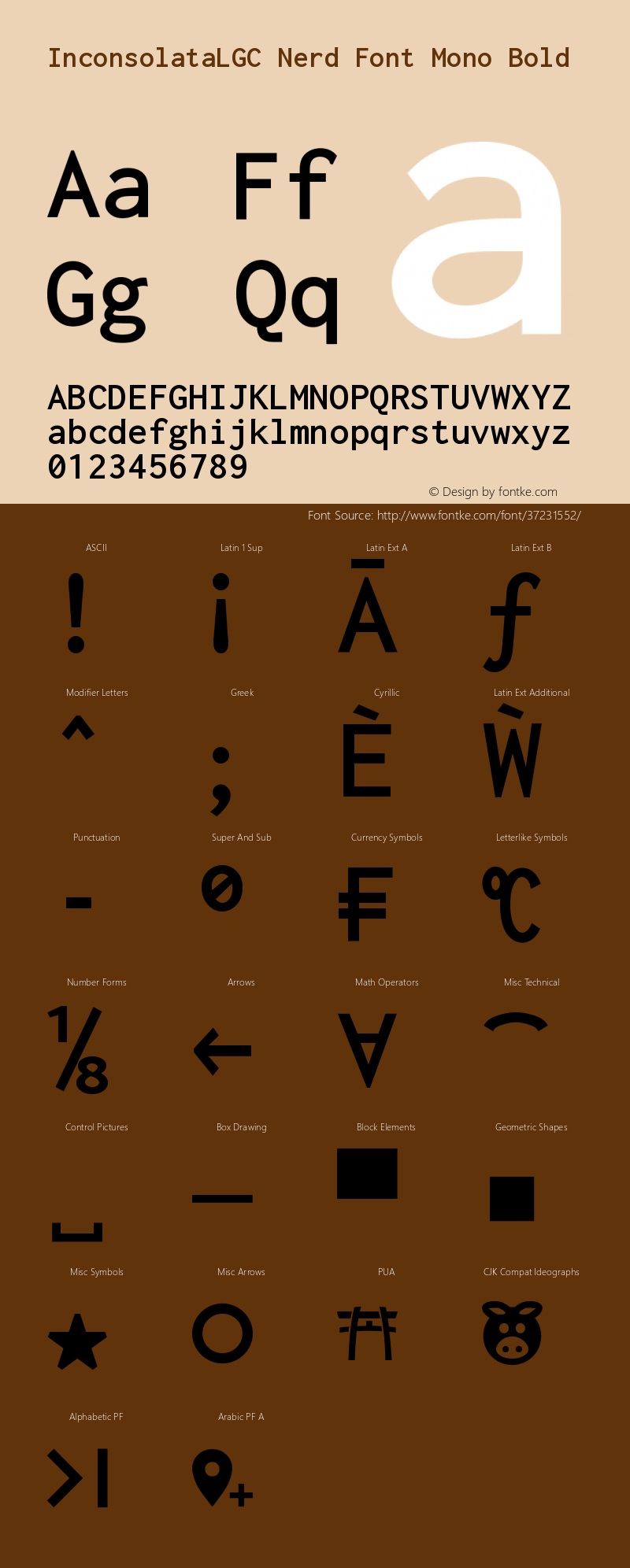 Inconsolata LGC Bold Nerd Font Complete Mono Version 1.3;Nerd Fonts 2.0.0图片样张