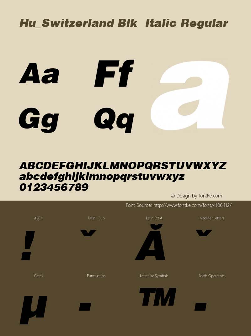 Hu_Switzerland Blk  Italic Regular 1.0, Rev. 1.65  1997.06.02图片样张