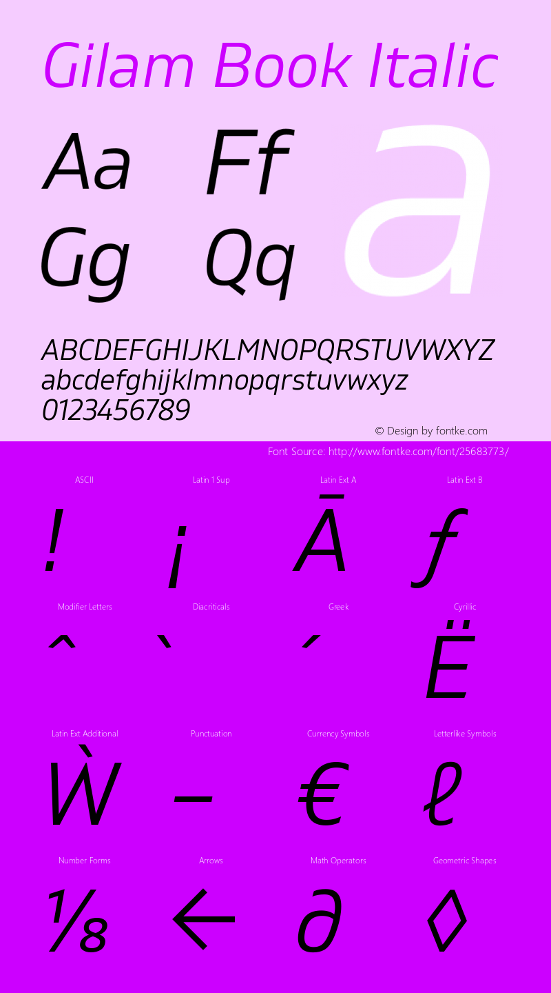 Gilam Book Italic Version 1.000;PS 001.000;hotconv 1.0.88;makeotf.lib2.5.64775图片样张