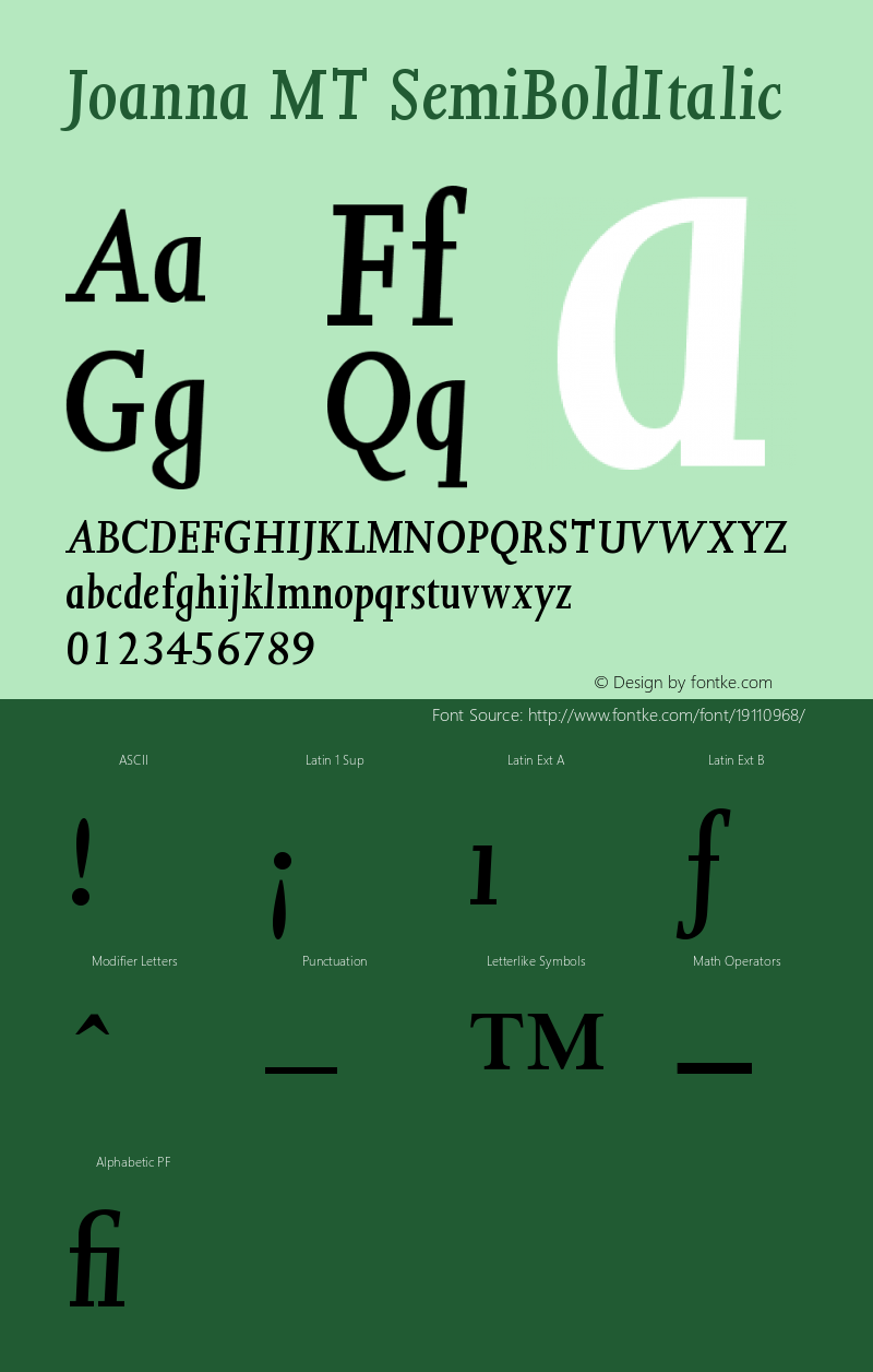 Joanna MT SemiBold Italic Version 001.000图片样张