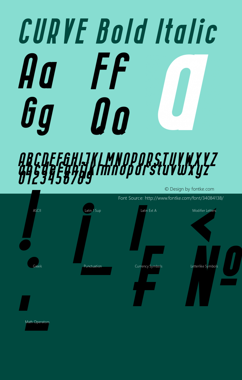 CURVE Bold Italic Version 1.00;January 23, 2019;FontCreator 11.0.0.2408 32-bit图片样张