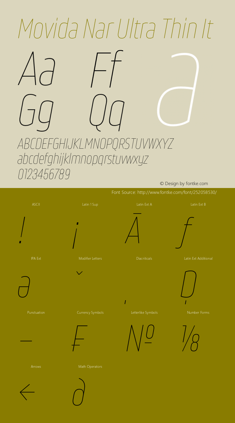 Movida Nar Ultra Thin It Version 1.000;Glyphs 3.1.2 (3151)图片样张