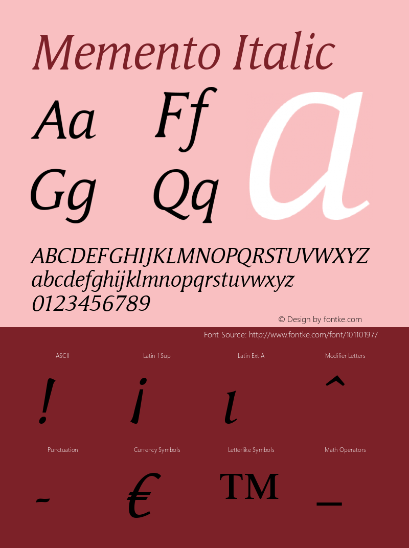 Memento Italic Macromedia Fontographer 4.1.4 01‐11‐17图片样张