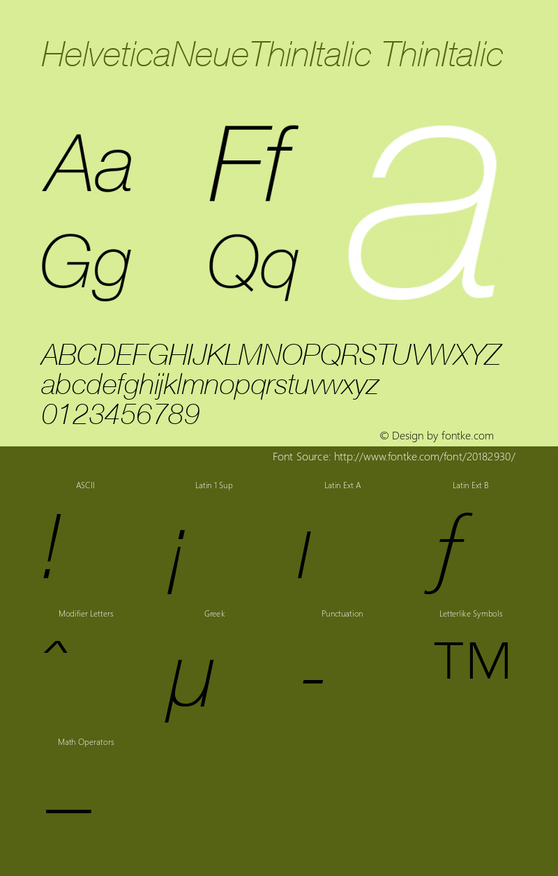 HelveticaNeueThinItalic ThinItalic Macromedia Fontographer 4.1.5 12/21/07图片样张