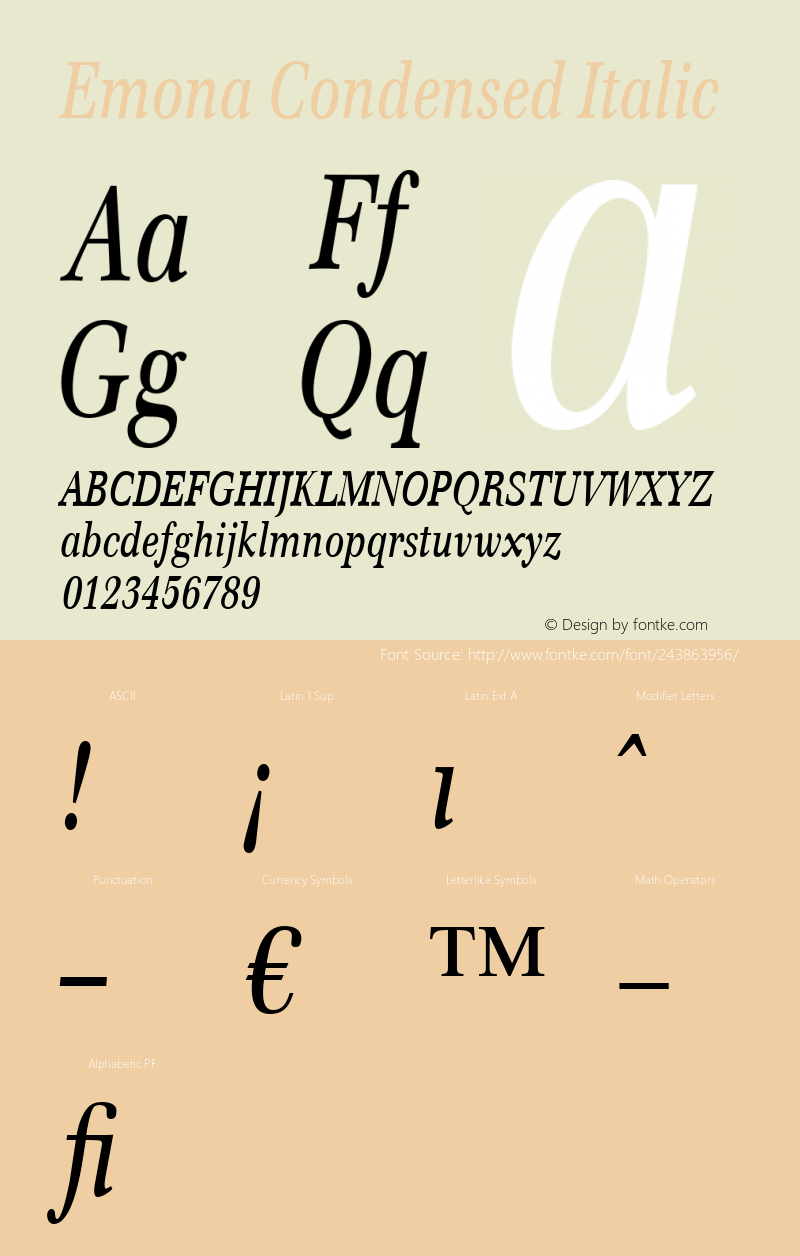 Emona Condensed Italic Version 1.00图片样张