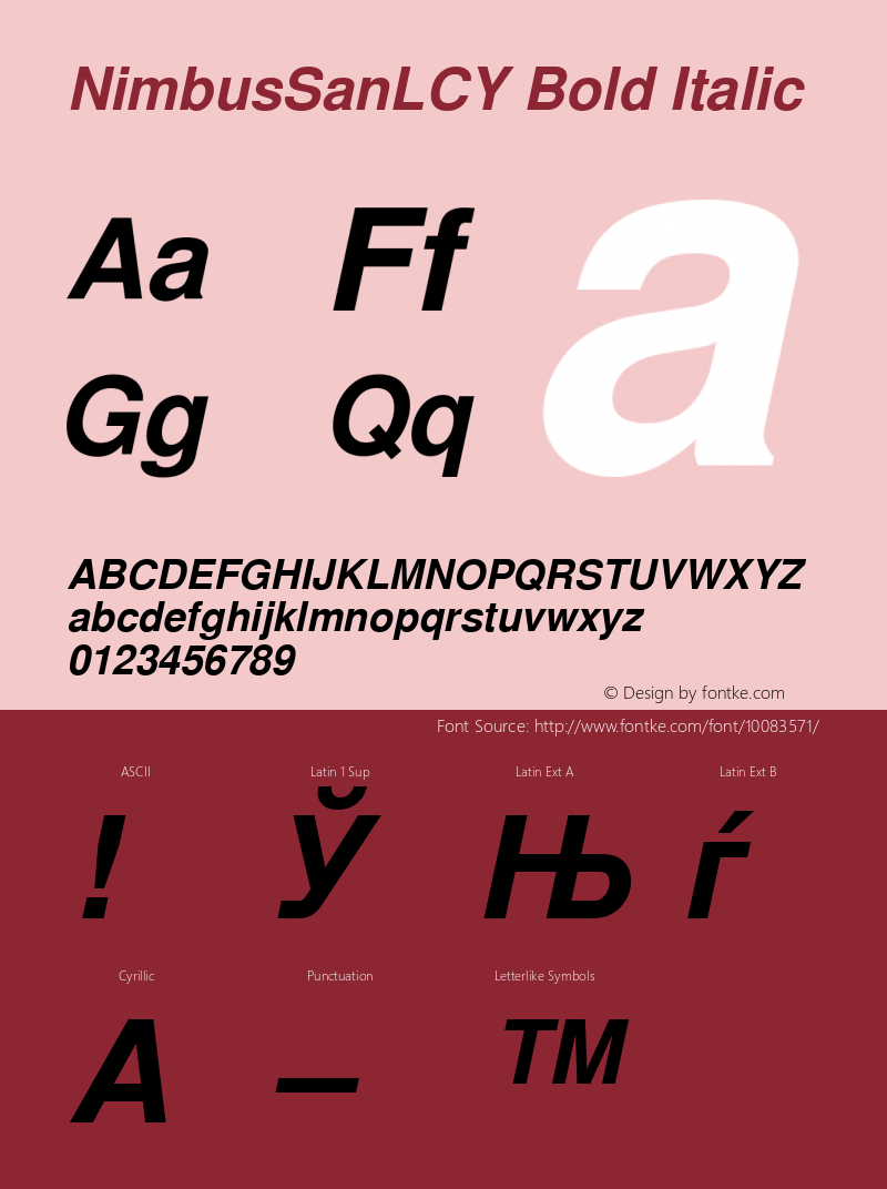 NimbusSanLCY Bold Italic Version 001.005图片样张