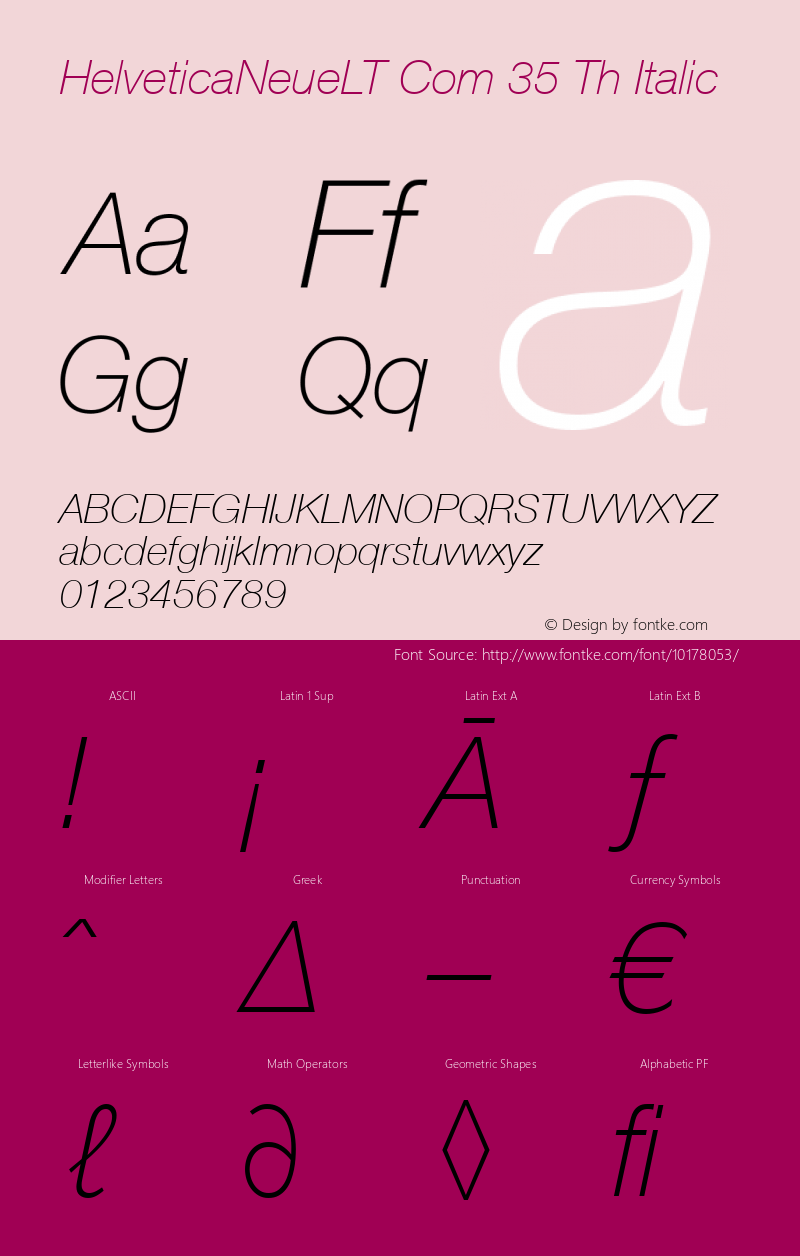 HelveticaNeueLT Com 35 Th Italic Version 2.20; 2006图片样张