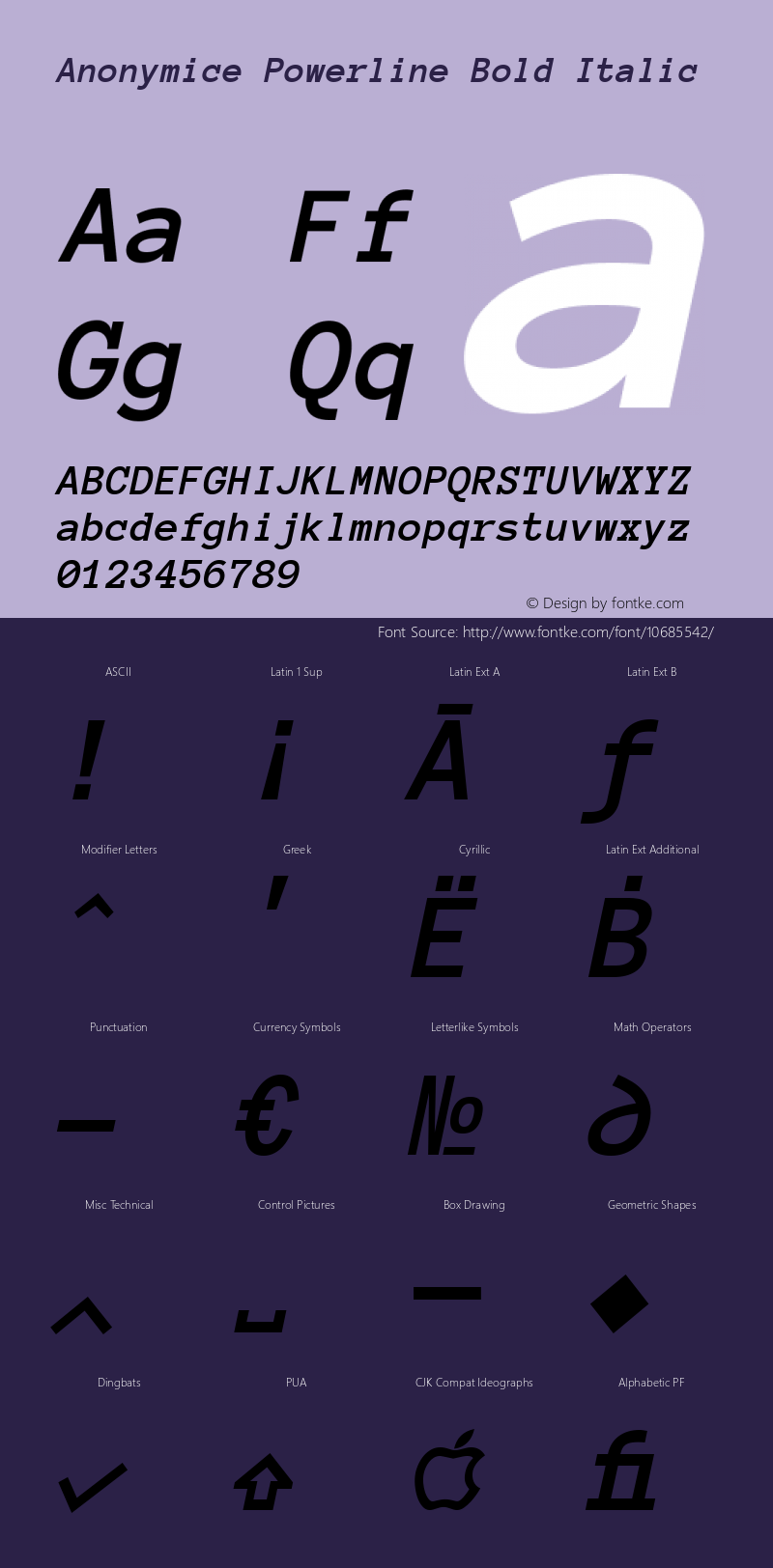 Anonymice Powerline Bold Italic Version 1.002图片样张