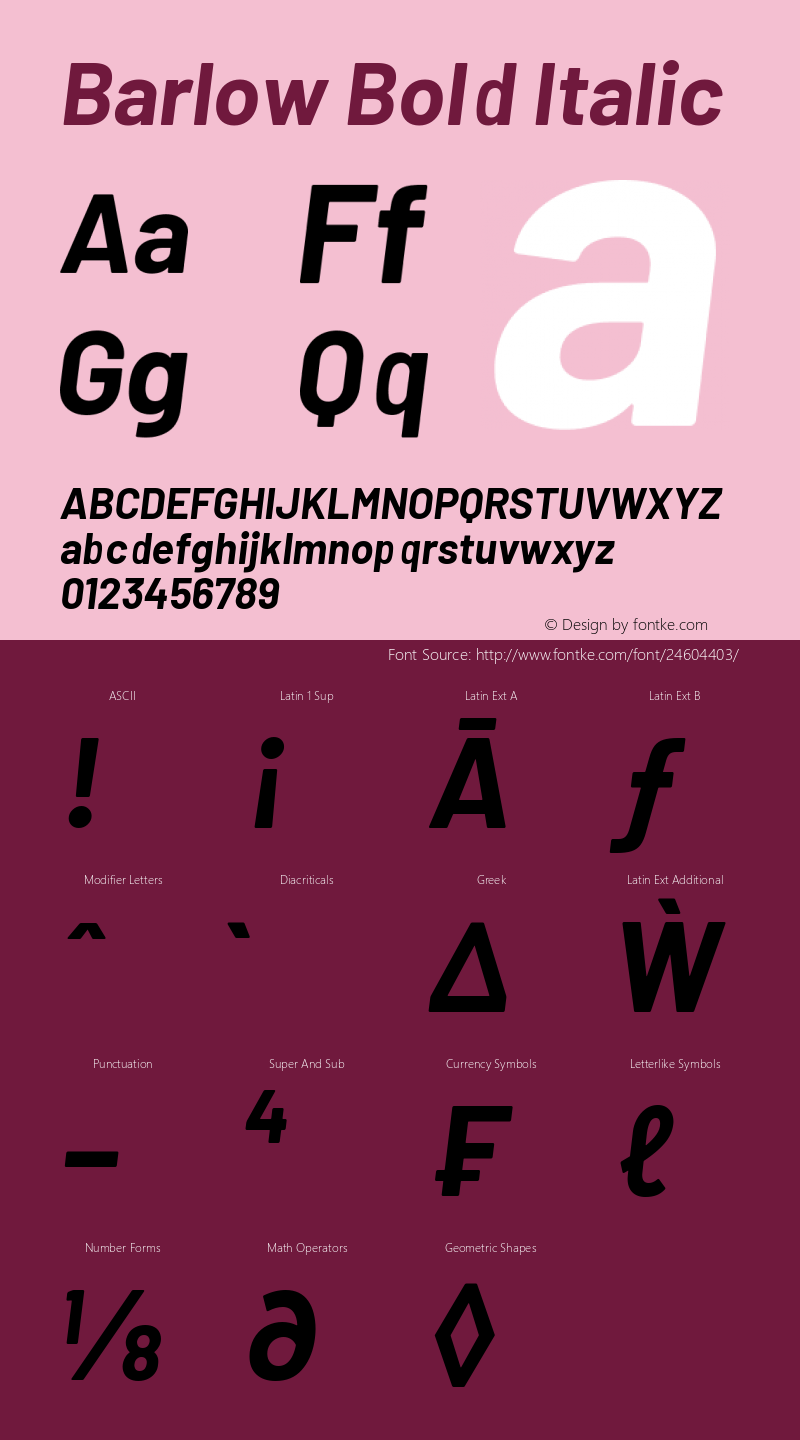 Barlow Bold Italic Version 1.106图片样张