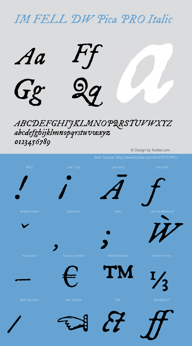 IM FELL DW Pica PRO Italic 3.00图片样张