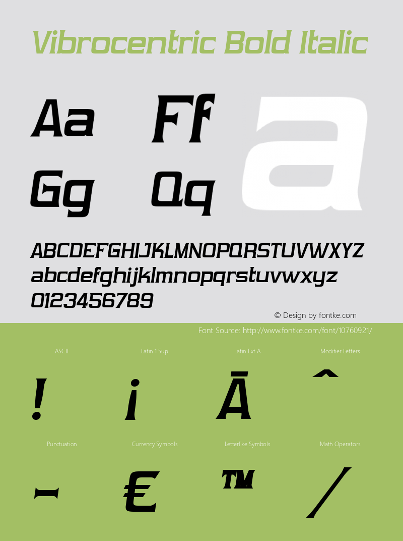 Vibrocentric Bold Italic Version 2.100 2004图片样张
