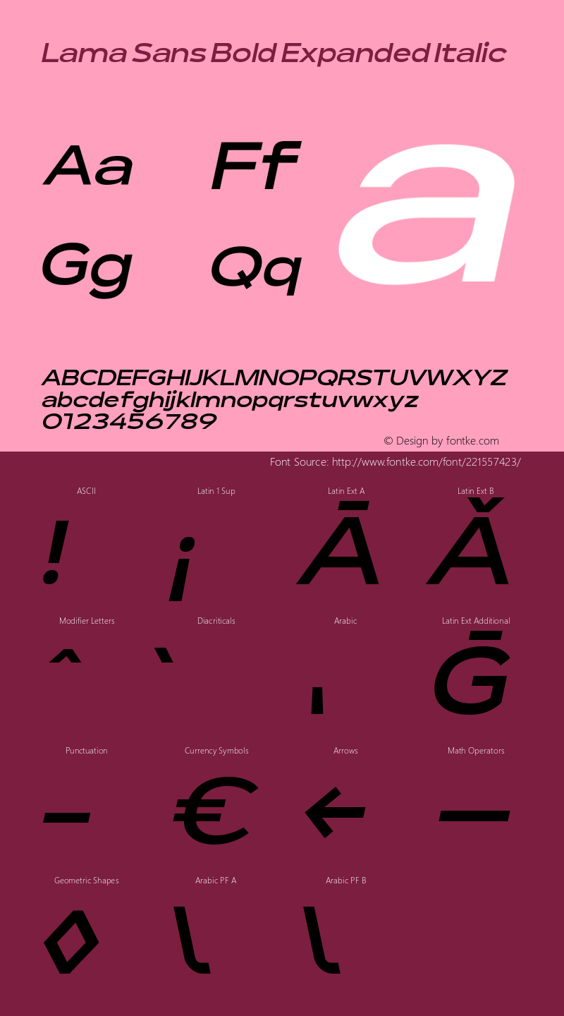 Lama Sans Bold Expanded Italic Version 1.000图片样张