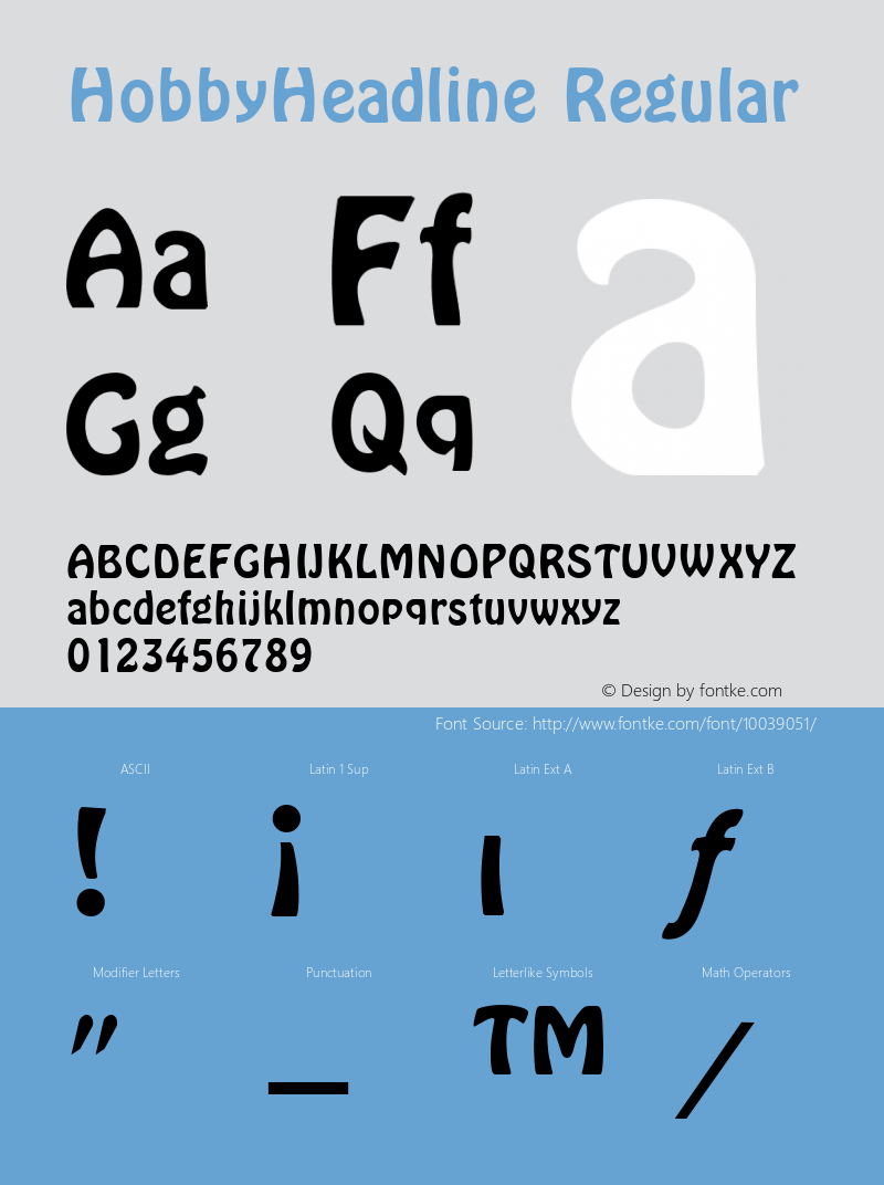 HobbyHeadline Regular The IMSI MasterFonts Collection, tm 1995 IMSI图片样张