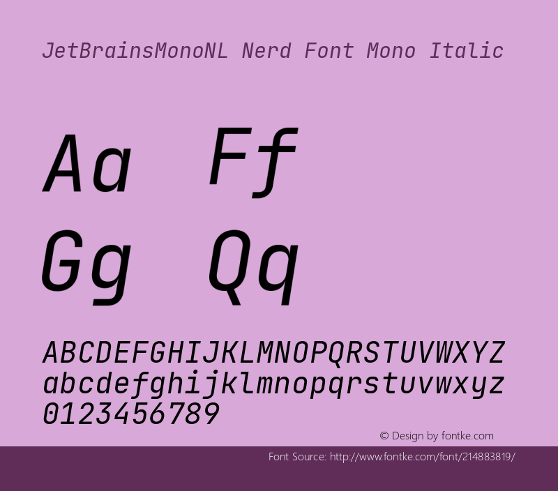 JetBrains Mono NL Italic Nerd Font Complete Mono Version 2.242; ttfautohint (v1.8.3);Nerd Fonts 2.2.0-RC图片样张