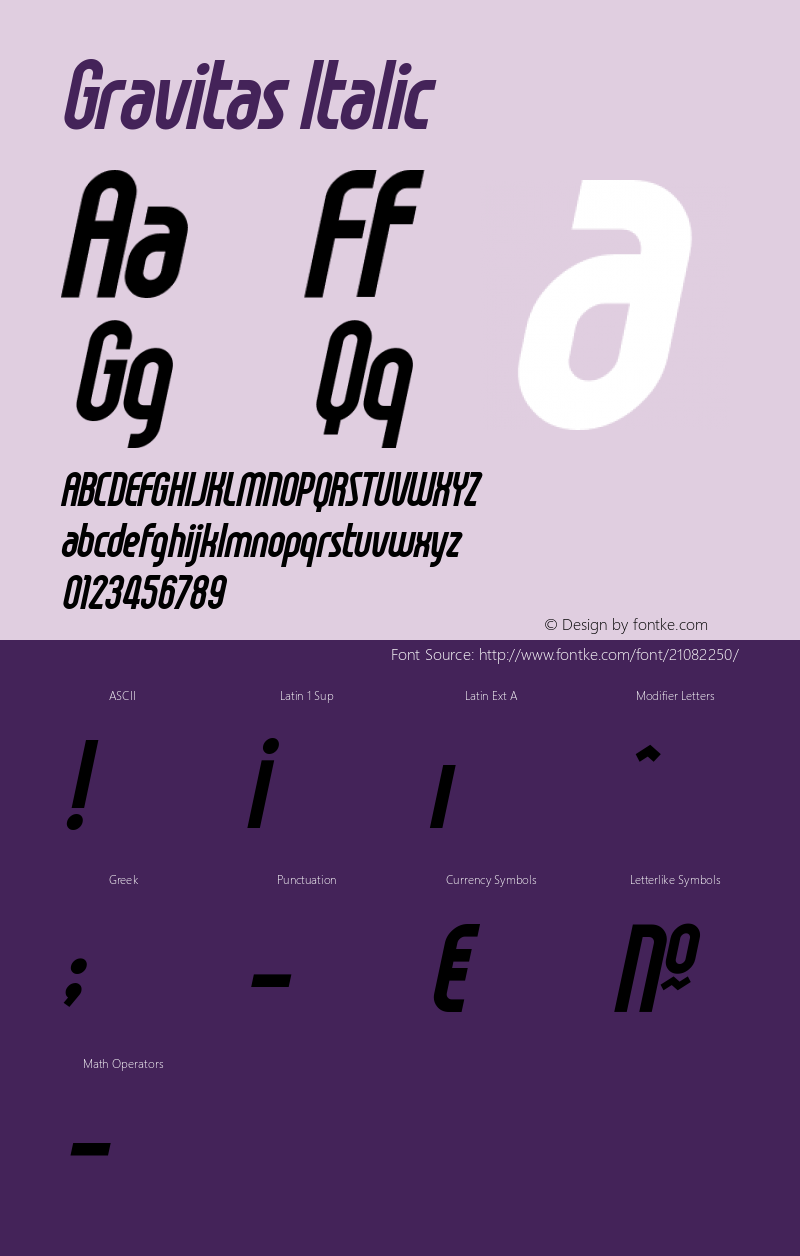 Gravitas Italic Version 1.00 February 4, 2017, initial release图片样张