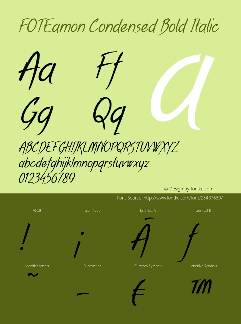 FOTEamon-CondensedBoldItalic Version 1.500图片样张