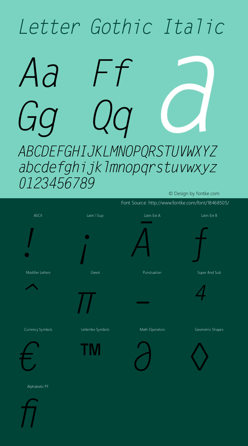 Letter Gothic Italic Version 1.3 (Hewlett-Packard)图片样张