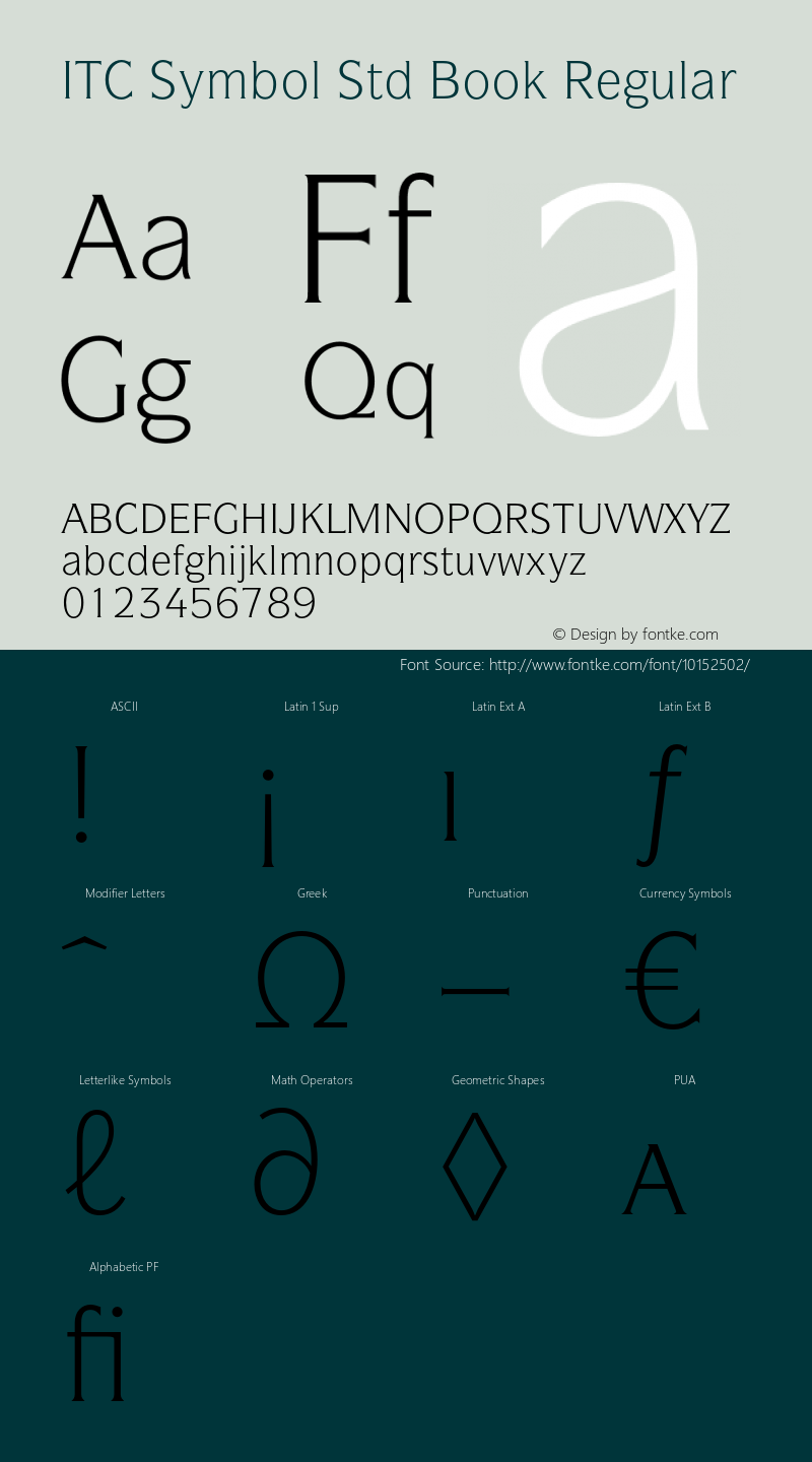 ITC Symbol Std Book Regular Version 1.180;PS 001.000;hotconv 1.0.38图片样张