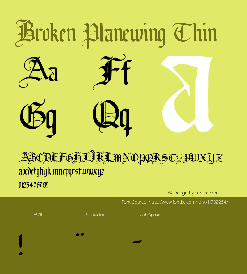 Broken Planewing Thin Version 2001; 1.0, Fontex200图片样张