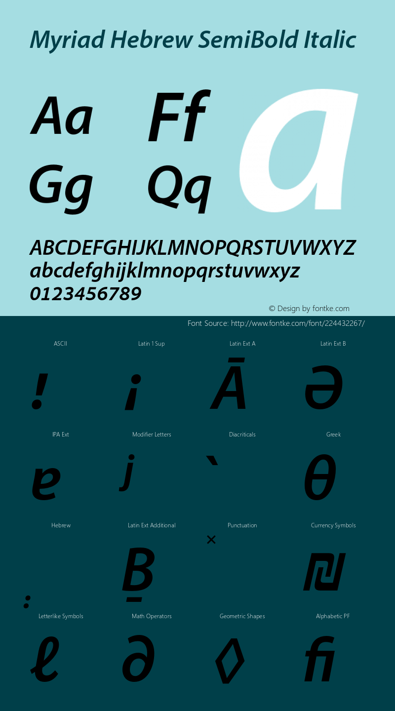 Myriad Hebrew SemiBold Italic Version 1.04图片样张