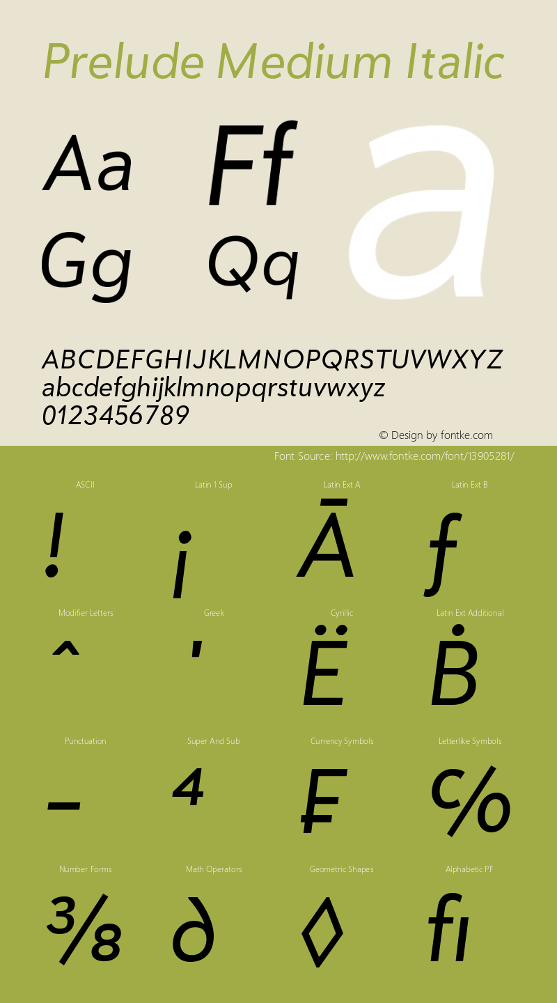 Prelude Medium Italic Version 2.002 April 8, 2009图片样张