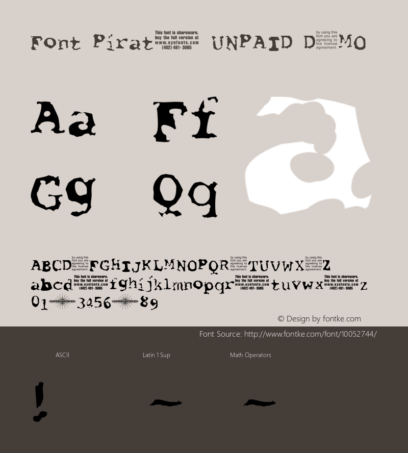 Font Pirate UNPAID DEMO Macromedia Fontographer 4.1.5 5/28/97图片样张