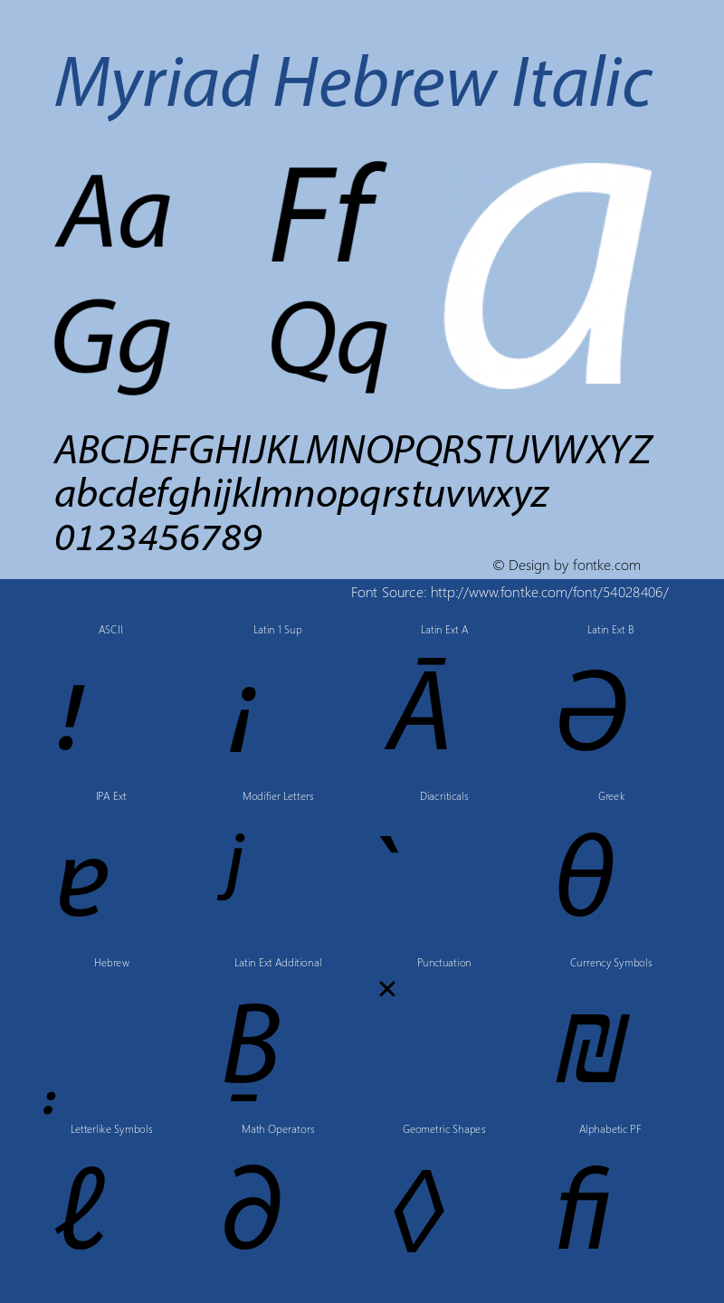 Myriad Hebrew Italic Version 1.041;PS 1.000;hotconv 1.0.69;makeotf.lib2.5.35818图片样张