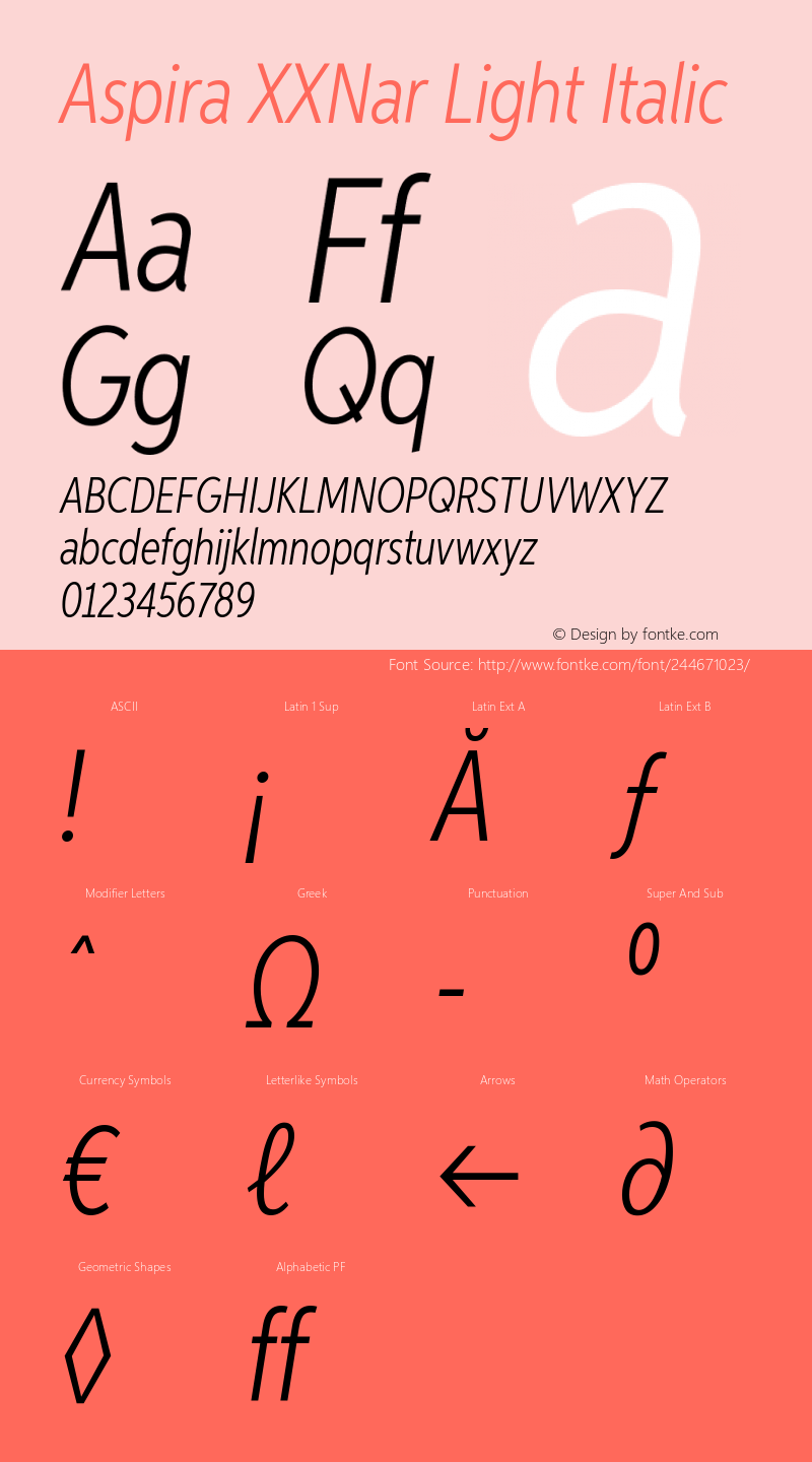 AspiraXXNar-LightIt Version 1.05          UltraPrecision Font图片样张