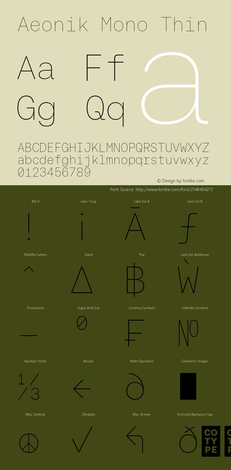Aeonik Mono Thin Version 1.001;hotconv 1.0.109;makeotfexe 2.5.65596图片样张
