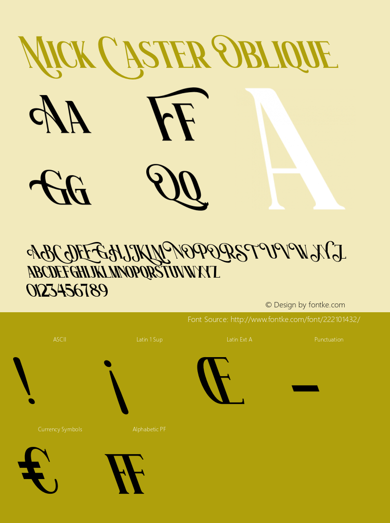 Mick Caster Oblique Version 1.00;November 10, 2020;FontCreator 12.0.0.2563 64-bit图片样张