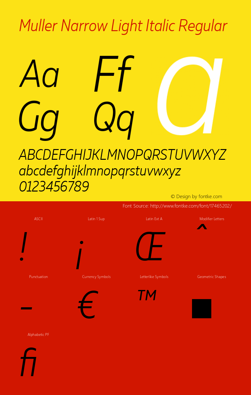 Muller Narrow Light Italic Regular Version 1.000;PS 001.000;hotconv 1.0.88;makeotf.lib2.5.64775图片样张