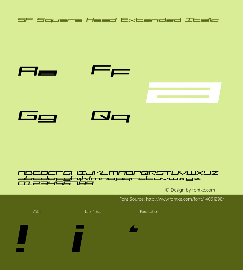 SF Square Head Extended Italic Version ver 1.0; 1999. Freew图片样张