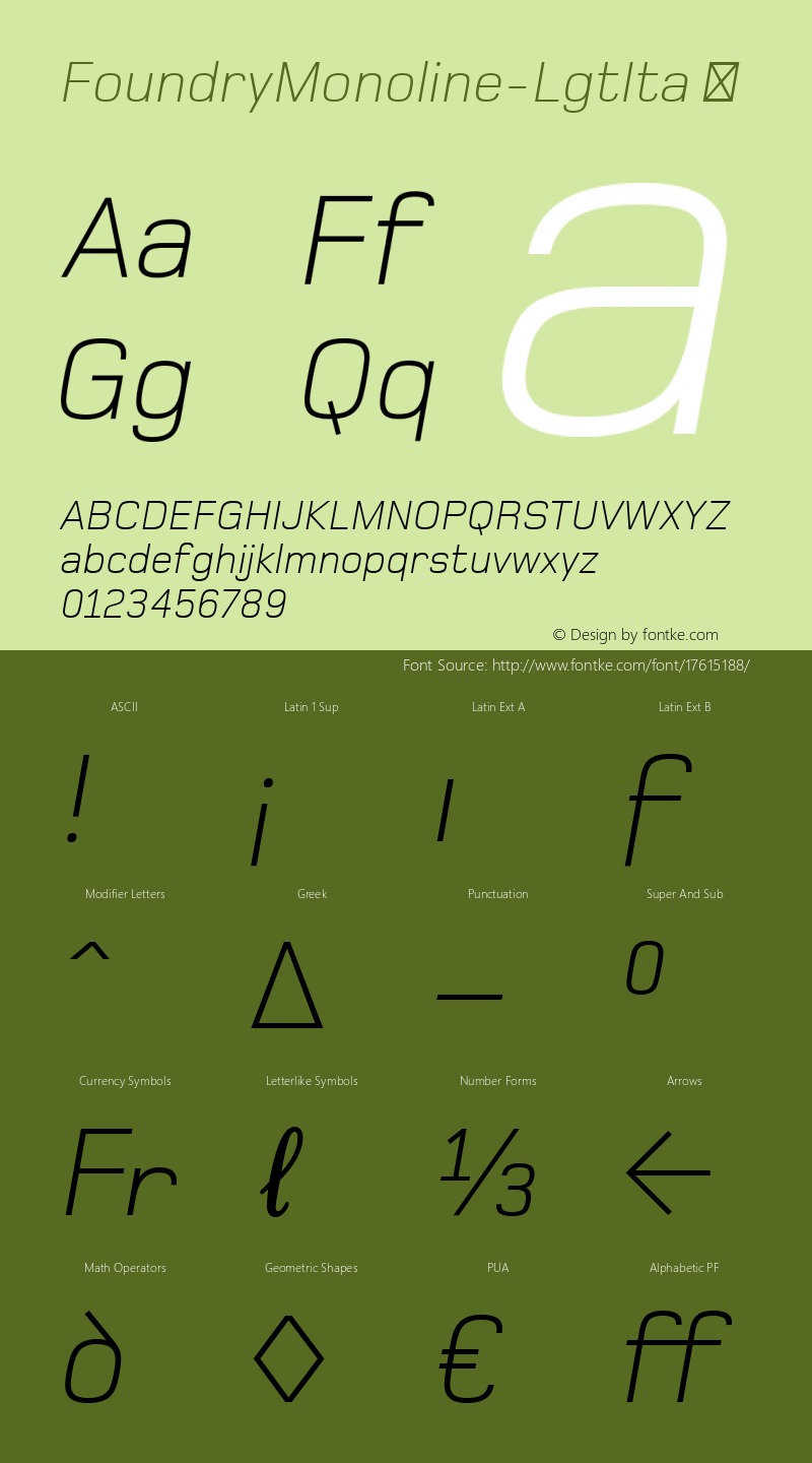 FoundryMonoline-LgtIta ☞ 001.000;com.myfonts.easy.thefoundry.foundry-monoline.light-italic.wfkit2.version.4AMk图片样张