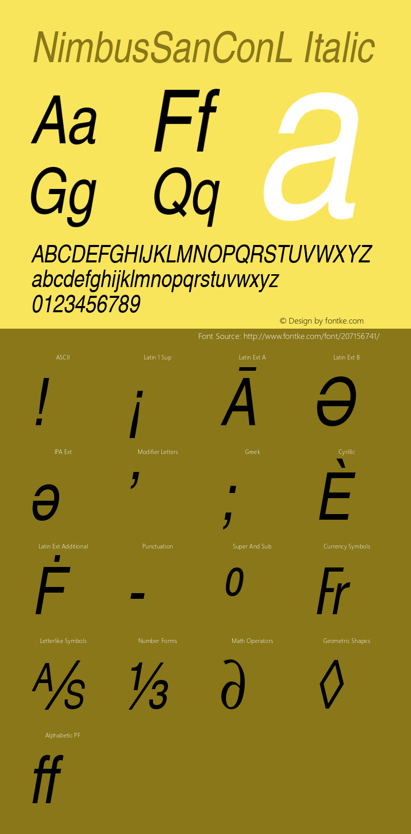 NimbusSanConL Italic Version 1.00图片样张