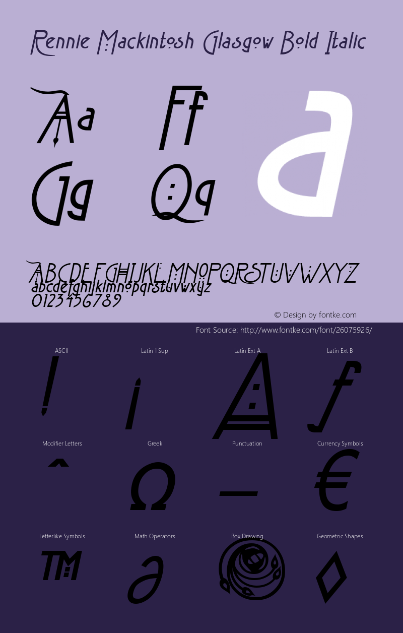 Rennie Mackintosh Glasgow Bold Italic Version 1.01图片样张