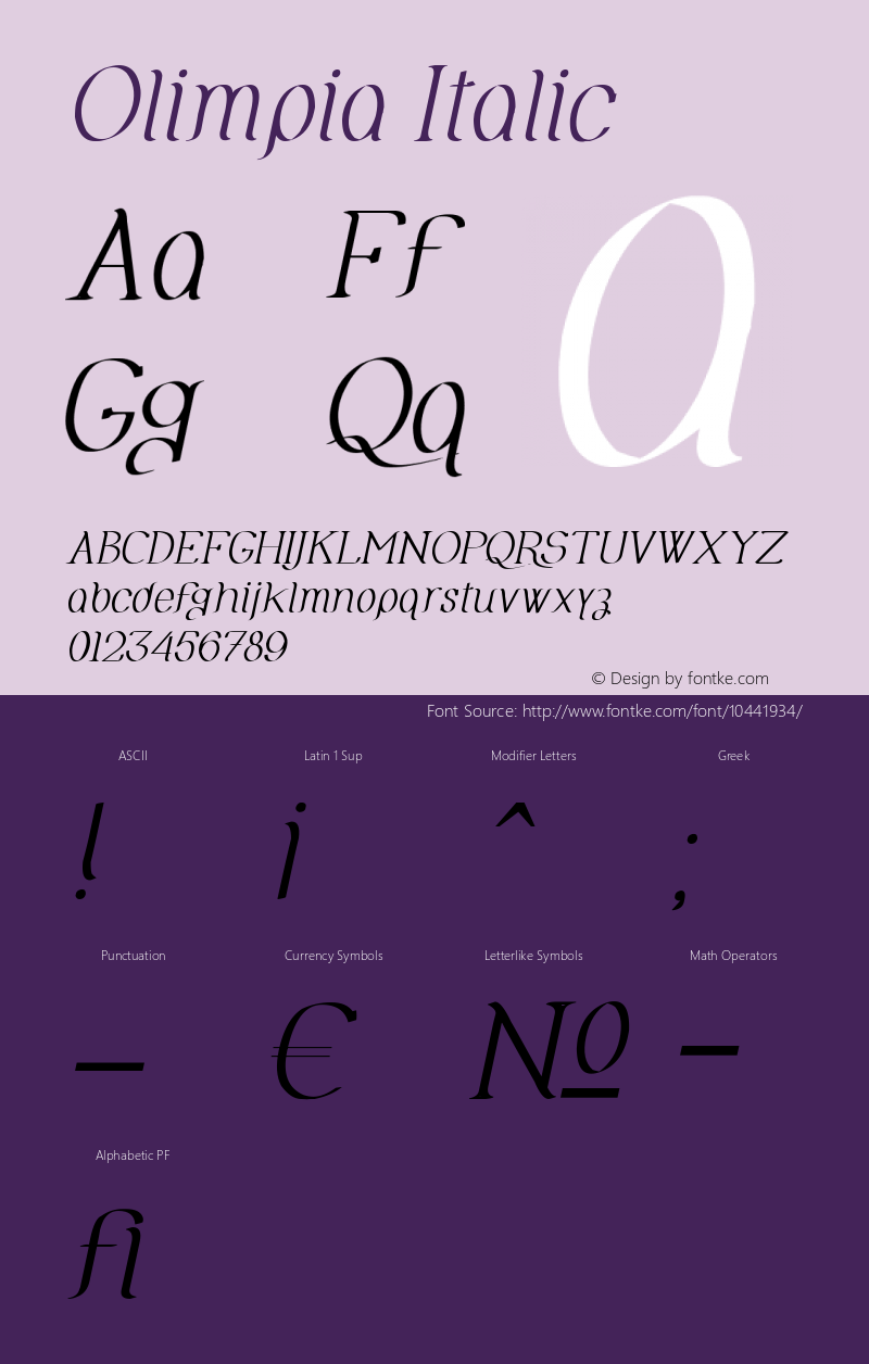 Olimpia Italic Version 1.00 July 13, 2012, initial release图片样张